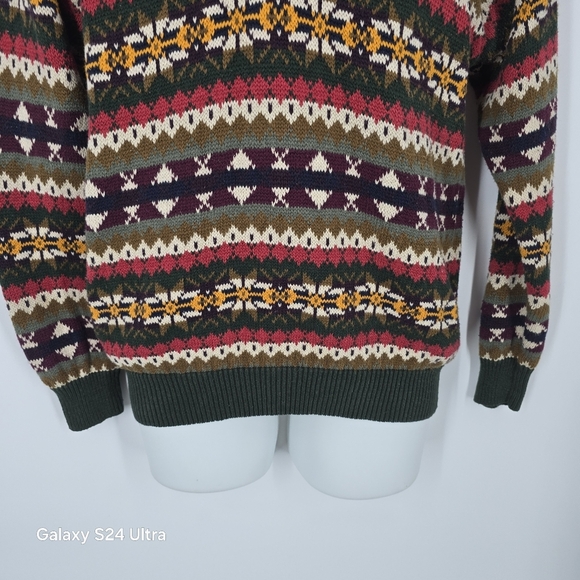Vintage The Heartland Company Ltd. Men Small Fair Isle Knit Polo Sweater 90s Y2K - Picture 3 of 7